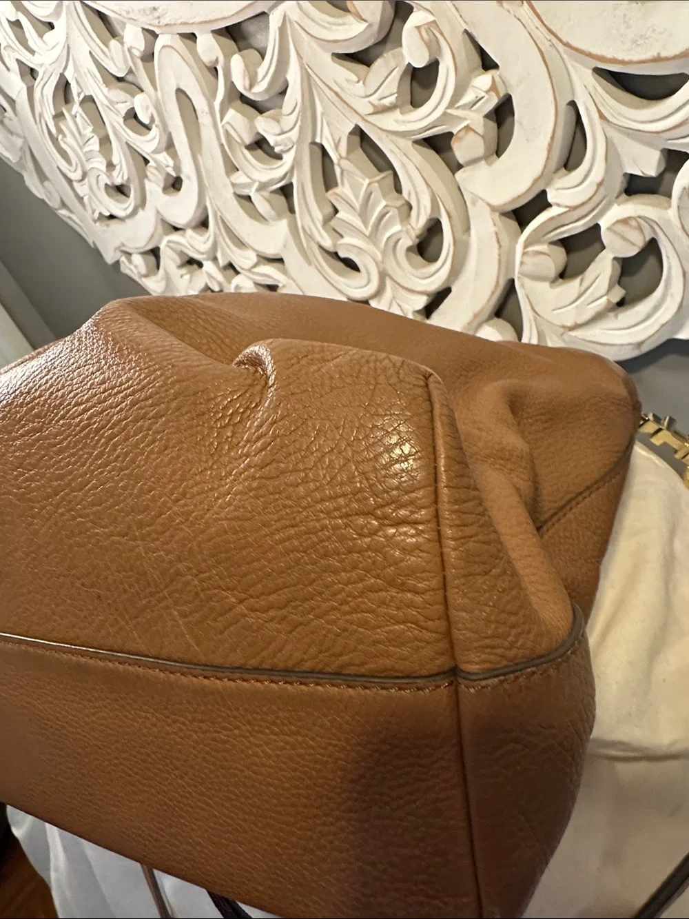 Tory Burch Tan Pebbled Leather Satchel with Front Pocket